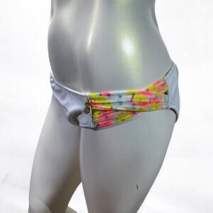Victoria's Secret White Floral Bikini Bottom Neon Sides Pineapple Charm Large L